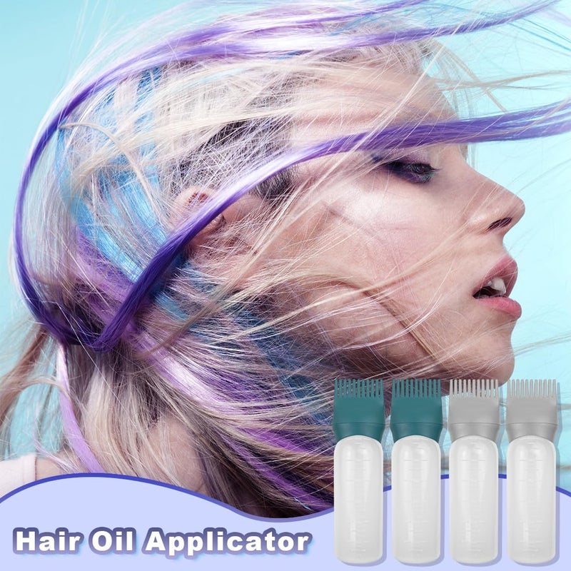 FZWONVUC 4 Pack Root Comb Applicator Bottle, Hair Oil Comb Applicator for Hair Dye, Shampoos, Salons (Grey+Green) - Image 5